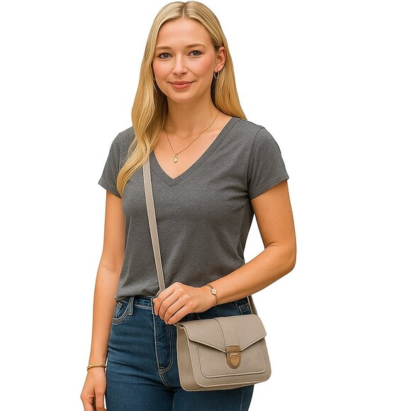 NEW Light Gray Vegan Leather Crossbody Handbag - Picture 1 of 7